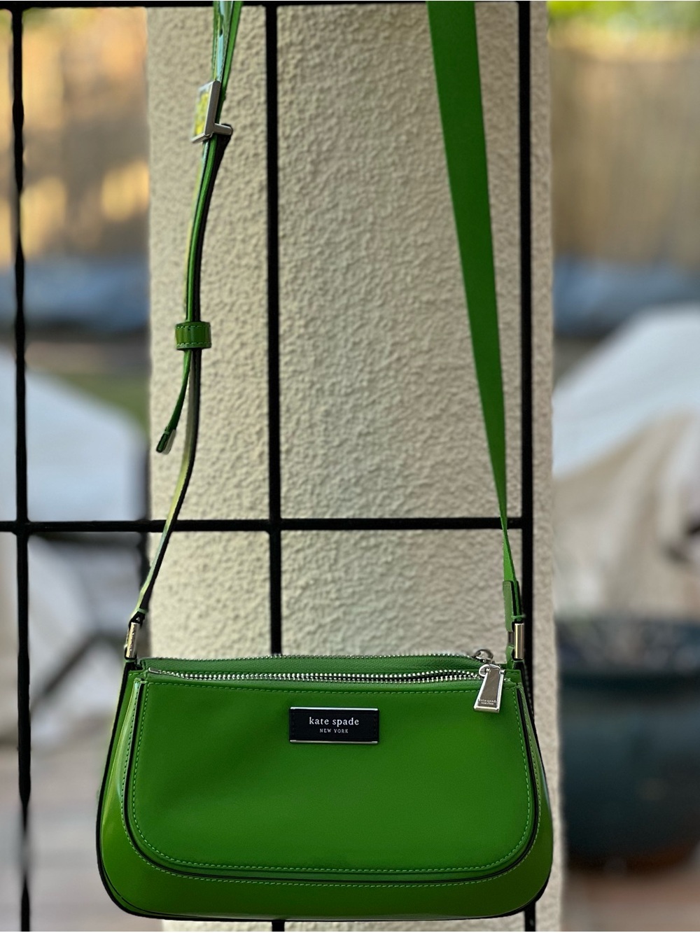 Kate Spade Kelly Green Leather and Nylon Crossbody Bag